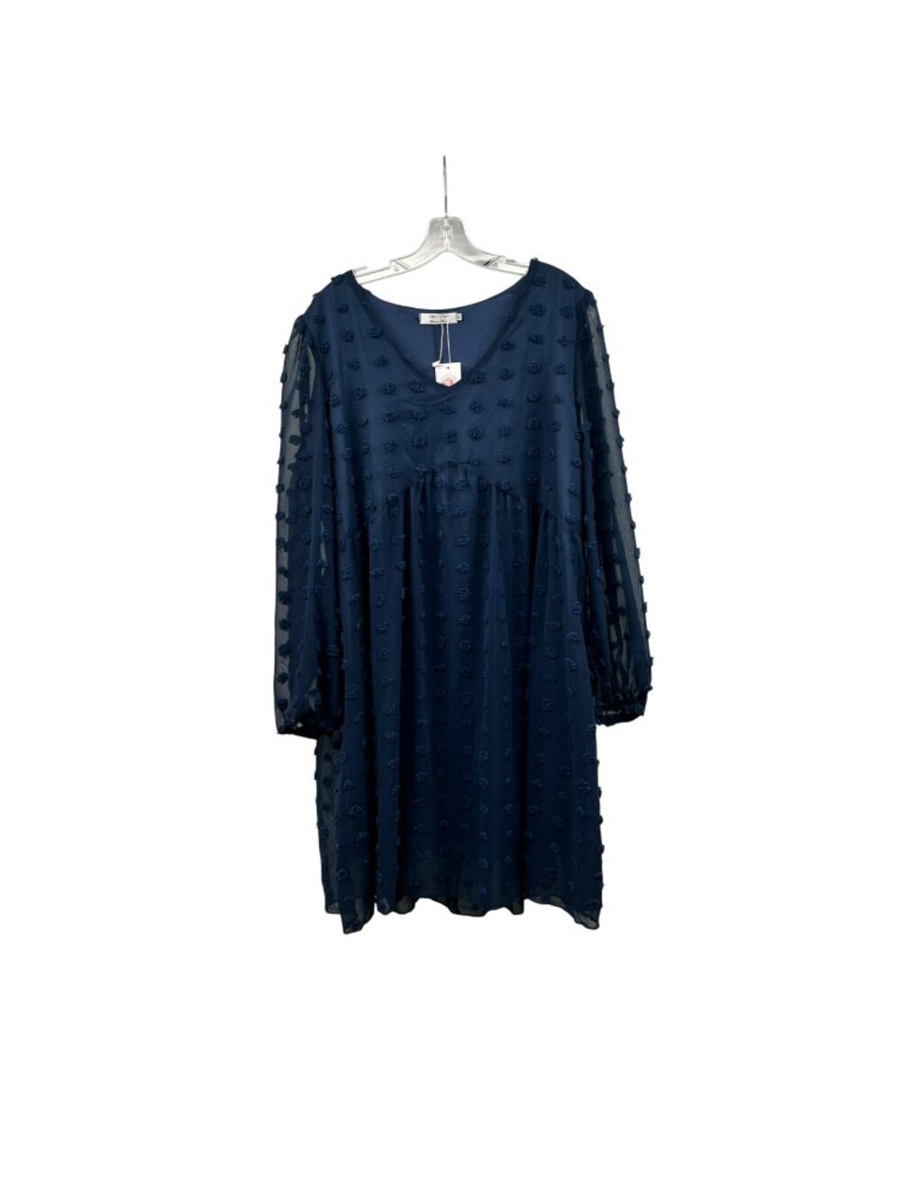 HBEYYTO Dotted Swiss Dress Empire Waist Long Sleeve Blue Size XL New